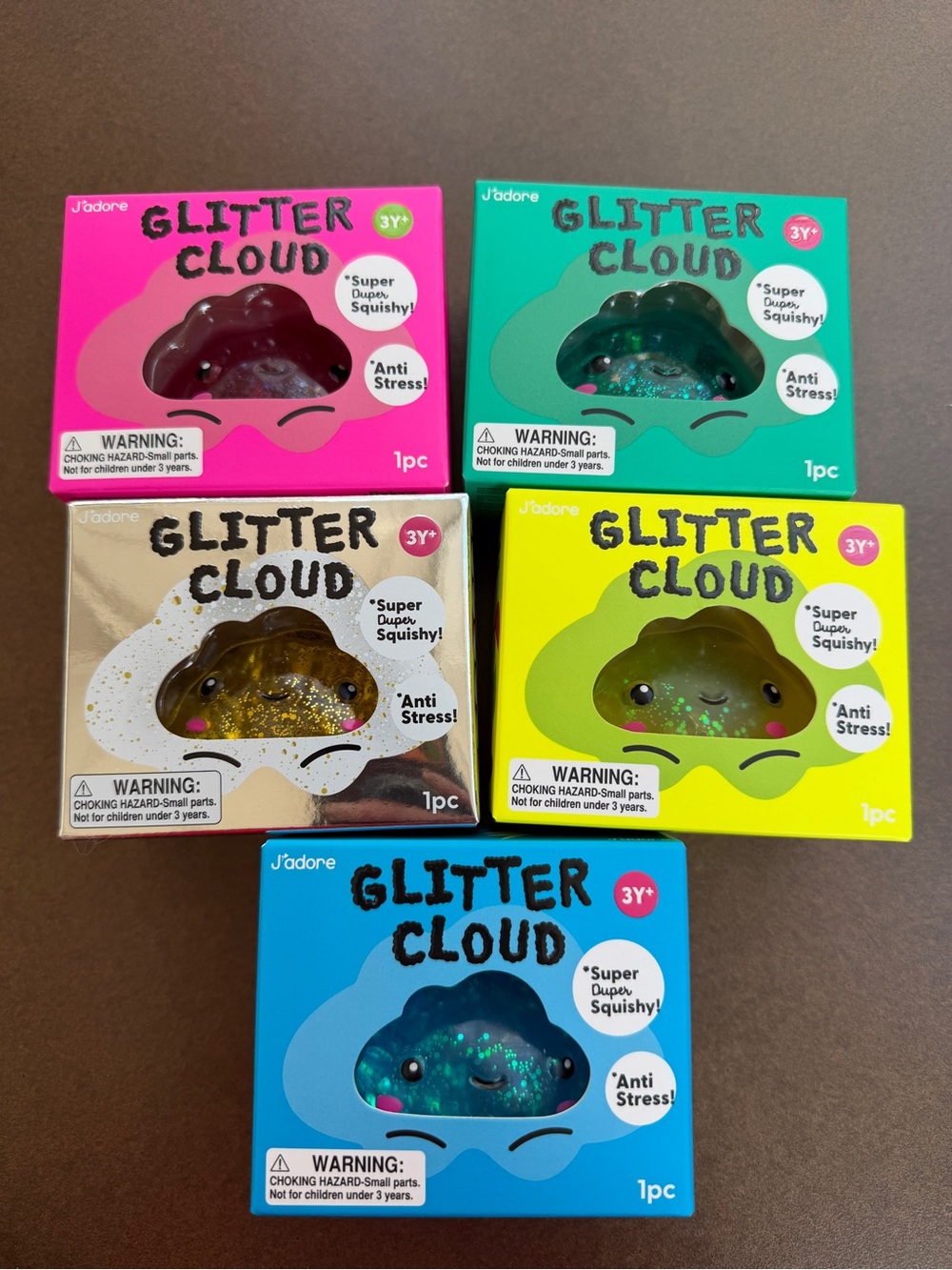 All 5 New J'adore Large Glitter Cloud Electric Super Duper Squishy Toy Sensory